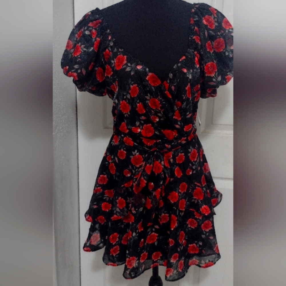NWT  Trixie Jr's  Red Rose print shimmer dress